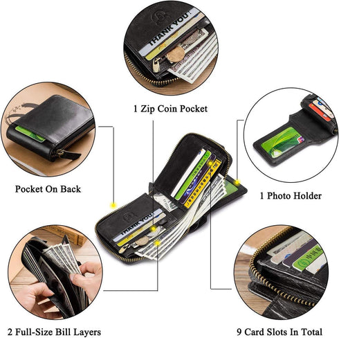 BAIGIO Genuine Leather Wallets for Men Multi Card Purse with Zipper Wallet Men RFID Blocking Coin Pocket (Black)...