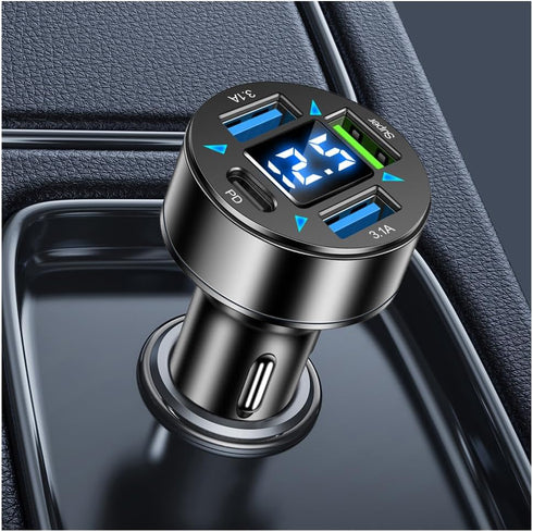 Car Charger,4 Ports Super Fast Car Charger Adapter with Voltmeter,PD 3.1/Super Port Cigarette Lighter USB Charger Compatible with iPhone 14/13/12,...