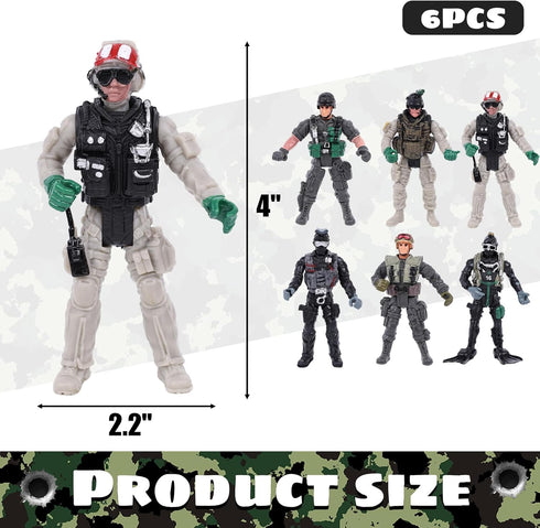AMOR PRESENT 6PCS Army Men Soldiers, Army Men Action Figure with Weapon Military Soldier Playset Army Toy Set for Kids Boys Birthday Gift Grey...