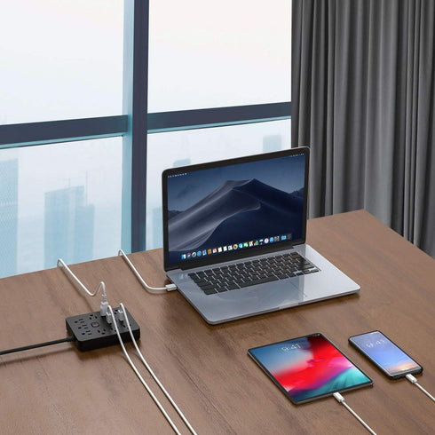 Power Strip Surge Protector with 9 Outlet 3 USB Ports, Fireproof Desktop Charging Station with Flat Plug Wall Mount 5 ft Long Extension Cords for ...