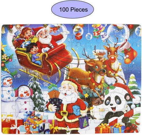 100 Piece Wooden Jigsaw Puzzle Merry Christmas Xmas Santa Claus Early Childhood Education Puzzle Wooden Cartoon Toys...