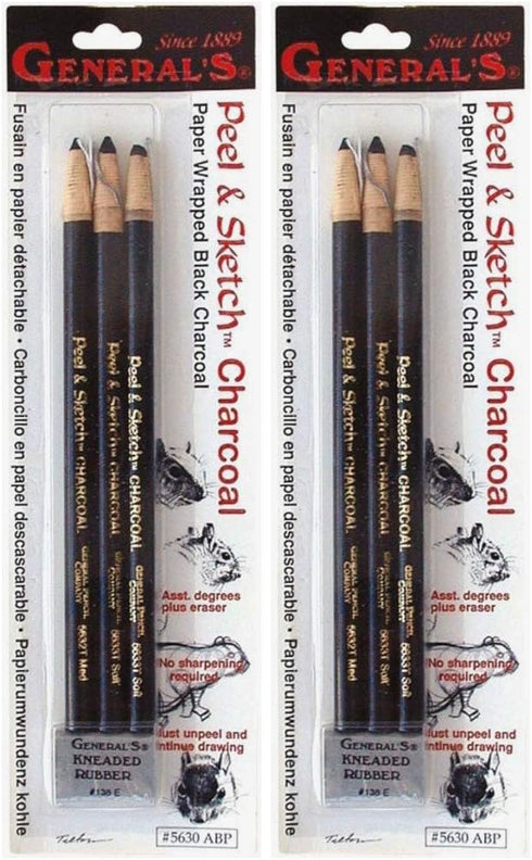Peel & Sketch Charcoal Pencils 3/Pkg-...