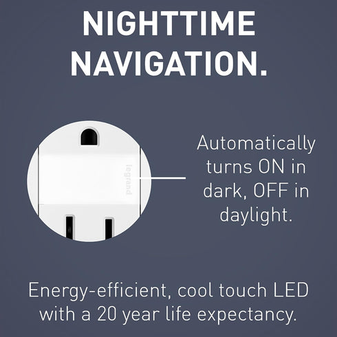 Legrand radiant NTL885TRWCC6 15 Amp Adjustable LED Night Light Outlet, Tamper Resistant Decorator Receptacle, Optional Louver, White (1 Count)......