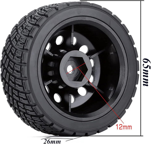 4PCS 65mm RC Rally Car Rubber Tires and Plastic Vintage Wheel Rims 12mm Hex Compatible with 1/10 RC On-Road Rally Racing Car for Tamiya Sakura HSP...