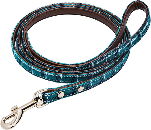 Puppy Leash for Small Dogs - StrawberryEC Cute Leather Peacock Green Plaid Leashes (Leash-Peacock Green)...