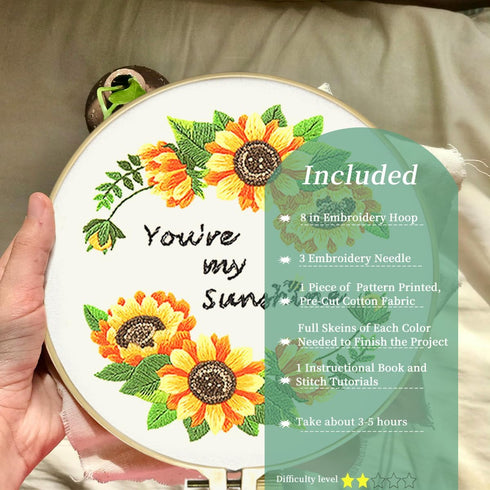 FONNUY Embroidery Kit for Beginners?Plants Flowers Pre-Stamped Pattern Kits for Adults with Hoop (You're My Sunshine)...