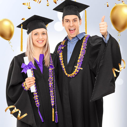 17 Pcs Graduation Leis and Graduation Cords 2024 Braided Necklace Adjustable Graduation Gift for Student Graduation Gifts Party Supplies (Purple)...