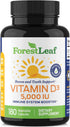 ForestLeaf Vitamin D3 5000 IU - Bone Health and Immune Support - Small Easy to Swallow Vegetable Capsules - Non-GMO Gluten Free VIT D - VIT D3 Vit...