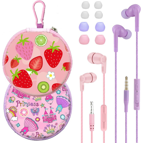 2 Packs of Earbuds Set with Case for Kids for School, Wired Headphones with Case and Small Size Ear Tips, Ear Buds with Cute Case, Earphones for P...