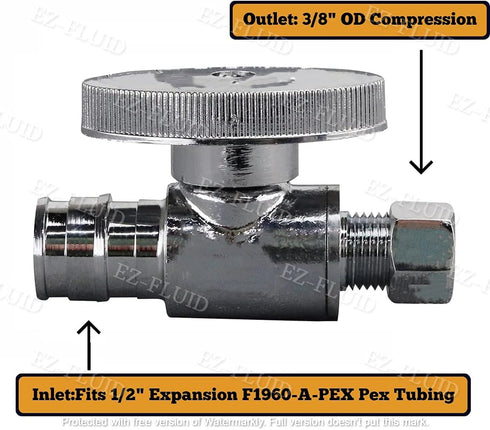 EZ-Fluid Expansion Type Pex Valve 3/8"OD Compression x 1/2"Pex Fittings 1/4Turn LF Brass Straight Stop Valve Water ShutOff Ball Valve,Fits Pex F19...