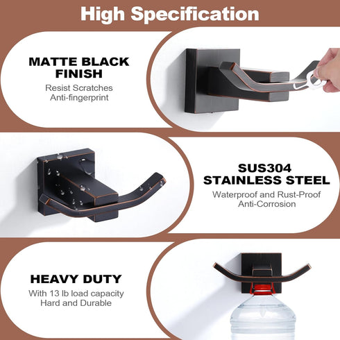 WOWOW Towel Hooks for Bathrooms Oiled Rubbed Bronze, SUS304 Stainless Steel Coat Hook, Bathroom Robe Towel Holder, Heavy Duty Robe Hooks, Bathroom...