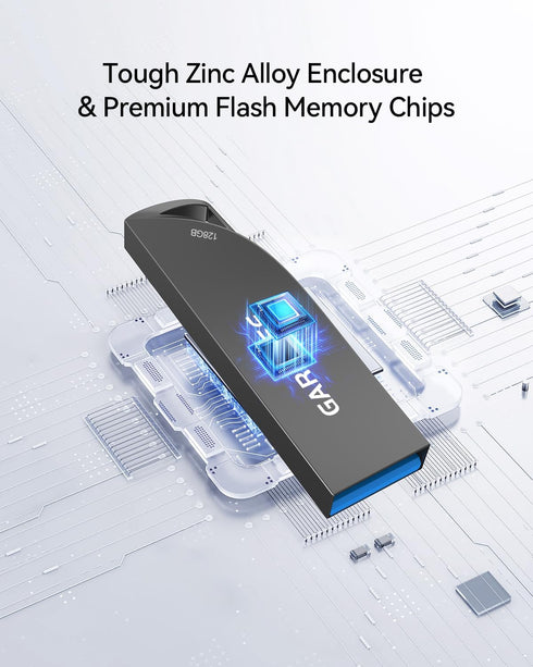 128GB USB 3.0 Flash Drive, Waterproof Metal USB Memory Stick, Slim Thumb Drive Portable Pen Drive with Keychain Hole Stylish Jump Drive for PC Com...