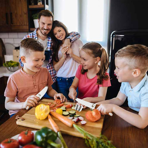 Kids Knife Set for Real Cooking with Sharped Blade for Children, Finger Guard & Educational Ring for Cutting Trainning, Rosewood Handle & Stainles...