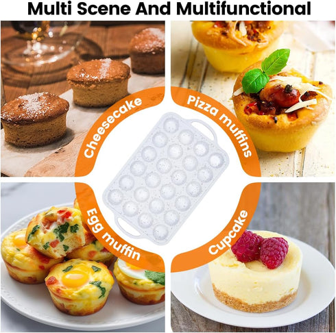 Muffin Pans With Metal Reinforced Frame - 24-Cups Durable Silicone Baking Pan for Muffins, Cupcakes, BPA Free and Dishwasher Safe - White with Cof...