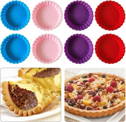 8 pcs Silicone Tart and Pie Molds, 4 Inch Fluted Mini Tart Mould Round Nonstick Quiche Pan Bakeware Mold for DIY Baking Pies/Tarts/Mousse Cakes/Sm...