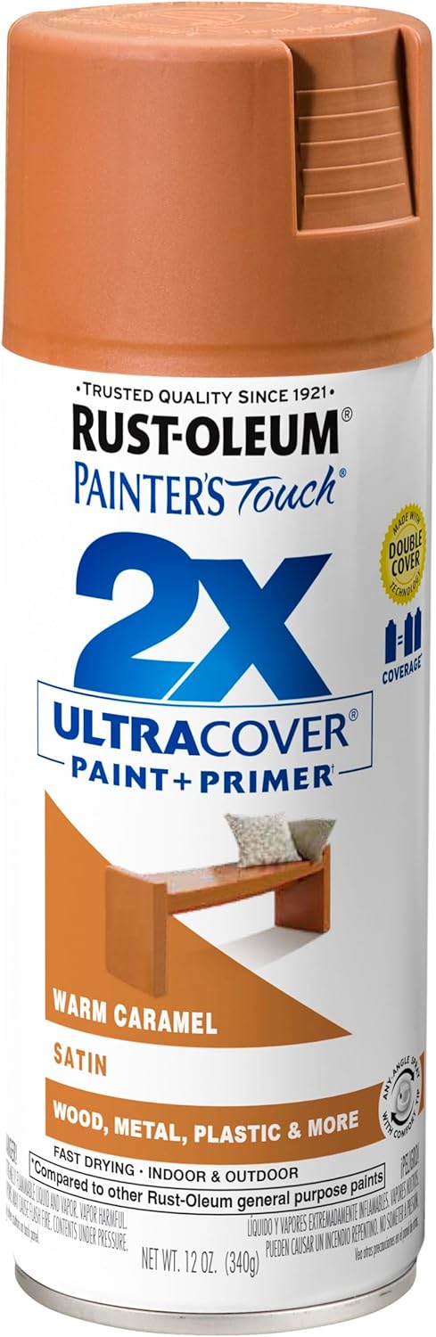Rust-Oleum 334083 Painter's Touch 2X Ultra Cover Spray Paint, 12 oz, Satin Warm Caramel...