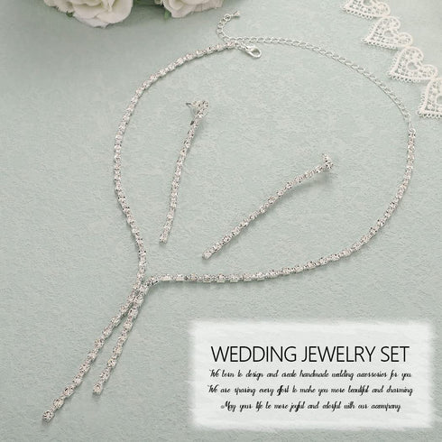 Unicra Bride Necklace Earrings Set Rhinestone Bridal Wedding Jewelry Sets Silver Prom Costume Choker Necklaces for Women and Girls...
