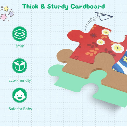 FLYINGSEEDS 6 Packs Dinosaur Wooden Shaped Jigsaw Puzzles for Toddlers Ages 1 2 3, Level-up Puzzles for Beginner, Montessori Learning Toys Prescho...