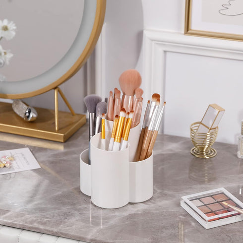 Yesesion Makeup Brush Holder Organizer for Vanity, Plastic Round Cosmetics Brushes Storage with 4 Compartment for Lipsticks, Hair Accessories, Bea...