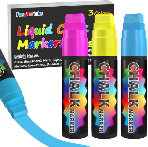 FansArriche Window Markers - 15mm Jumbo - 3 Pack of Neon Chalk Pens - Liquid Chalk Bright Car Markers, Chalkboard Markers for Windows, Blackboard,...