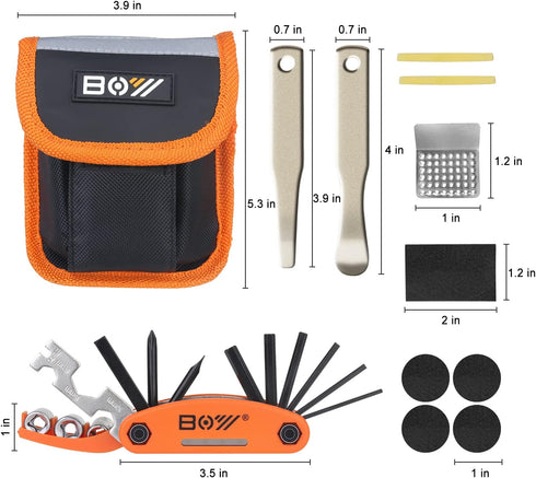 Bike Tool Kit Set, Portable Bike Repair Kit include 16 in 1 Multi Tool, 2 iron Tire Levers and 5 Pre-glued Patch Tire Patch, Metal Files, All in O...
