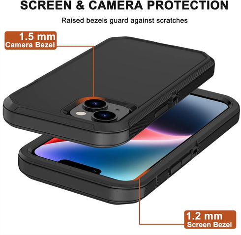 for iPhone 14 Case (6.1”) with Belt Clip Holster, 2X Screen Protector, Heavy Duty Military Grade Full Body Shockproof Dust-Proof Drop Proof Rugged...
