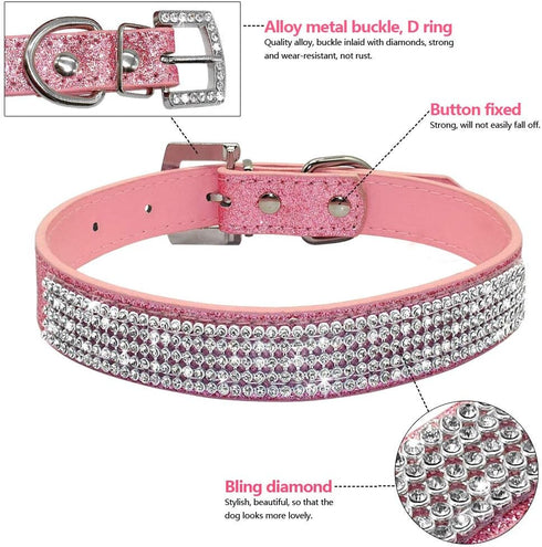 Rhinestone Dog Collar, Cute Dazzling Sparkling Leather Dog Cat Rhinestone Collar Crystal Diamond Pet Dog Puppy Collar (M:27-35CM, Pink)...