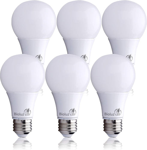 Bioluz LED 60 Watt LED Light Bulbs 4000K Cool White 9 Watts = 60W Non-Dimmable A19 LED Light Bulbs 6 Pack...