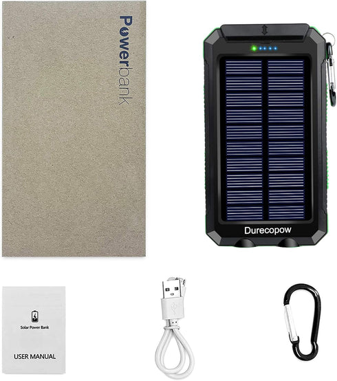 Solar Charger, 20000mAh Portable Outdoor Waterproof Solar Power Bank, Camping External Backup Battery Pack Dual 5V USB Ports Output, 2 Led Light F...