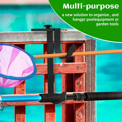 Pool Pole Hanger, Adjustable Pool Pole Double Hooks Hangers for Pool or Garden Fence, Telescopic Poles, Aluminum Pool Equipment Holder,Use to Hang...