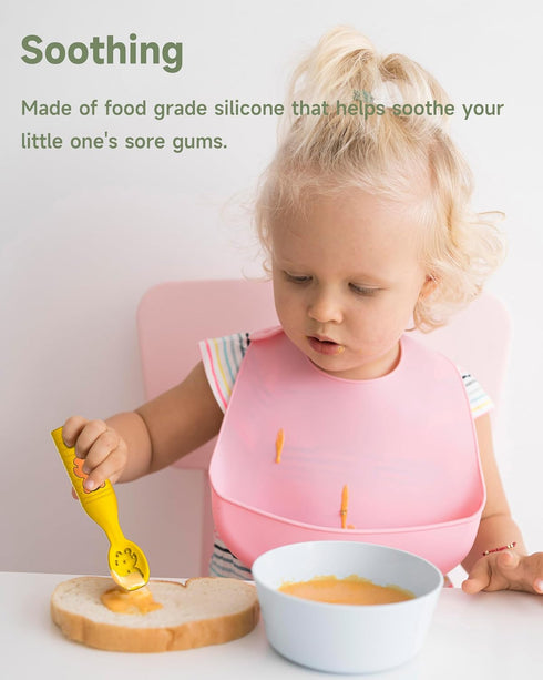 Baby First Spoons Set (4 Pack),Pre-Spoon Feeding Utensil for Kids Aged 6+ Months,Baby Led Weaning (BLW) Teething Spoon-Self Feeding,Silicone Toddl...
