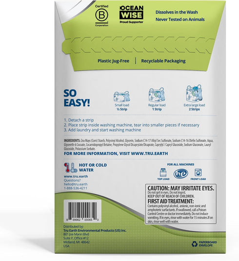 Tru Earth Platinum - Heavy Duty Laundry Detergent Sheets - Up to 64 Loads (32 Sheets), Fragrance Free - Ultra-Concentrated Strips Formula - Eco-Fr...