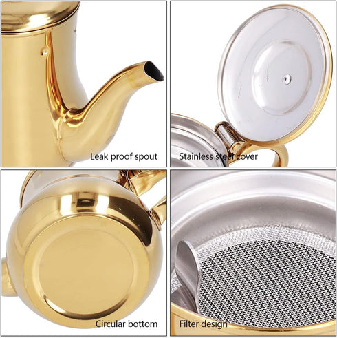 Stainless Steel Tea Pot With Filter Rust Proof Durable Oil Strainer Pot For Hotels Restaurants Homes 850ml Tea Kettle(Gold)...