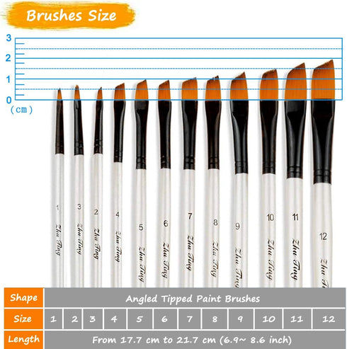Artist Paint Brushes Set, 12pcs Professional Angular Paintbrushes for Acrylic Watercolor Oil Painting, Face Body Nail Art, Crafts, Canvas, Rock, S...