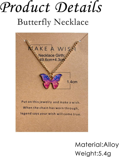 FUTIMELY Cute Butterfly Pendant Necklace Set For Women Teen Girls,4/5 PCS Butterfly Chain Necklace Colorful Animal Minimalist Charm With Message C...