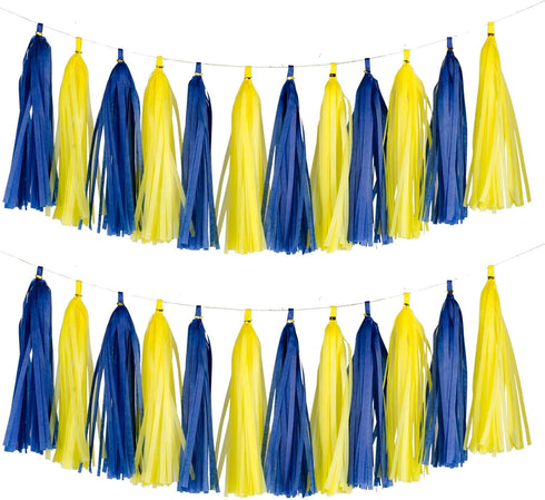 Aimto 20pcs Blue and Yellow Shiny Tassel Garland Banner Tissue Paper Tassels for Party Decorations...