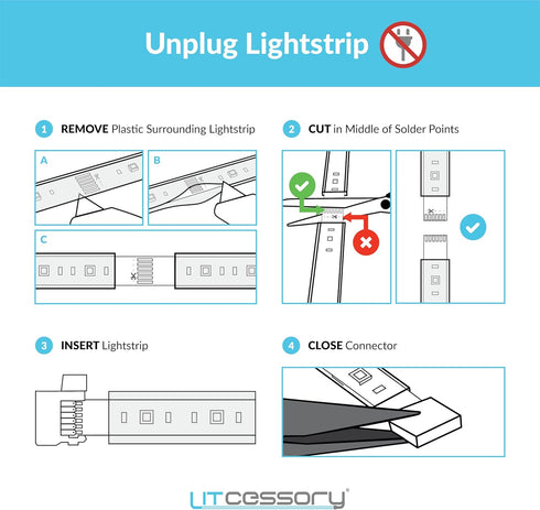 Litcessory 6-Pin to Cut-End Extension Connector Compatible with Nanoleaf Essentials Lightstrips (2in, 4 Pack, White)...