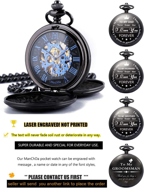 ManChDa Pocket Watch for Dad Gifts for Fathers Day Mechanical Pocket Watch for Dad Men Pocket Watches Engraved...