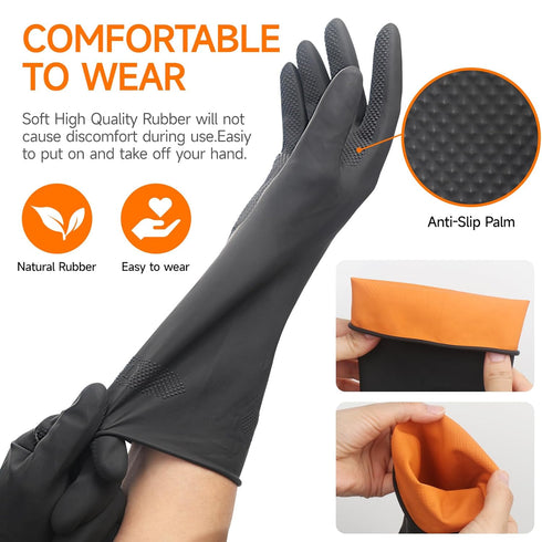 Thick Rubber Cleaning Gloves - 3 Pairs Black Rubber Gloves for Dishwashing Extra Large, Non-Slip Kitchen Gloves for Washing Dishes, Reusable Clean...