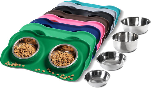 Hubulk Pet Dog Bowls 2 Stainless Steel Dog Bowl with No Spill Non-Skid Silicone Mat + Pet Food Scoop Water and Food Feeder Bowls for Feeding Small...