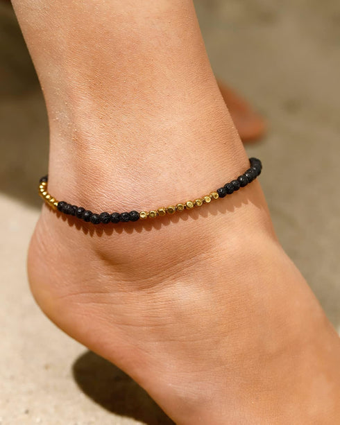 Lava Rock Stone with Copper Beads Ankle Bracelets for Women Essential Oils Diffuser Worry Stone Healing Crystals Beach Foot Jewelry...