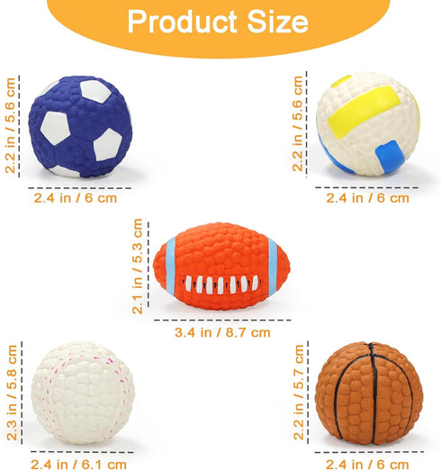 2.4" Squeaky Latex Dog Toy Ball Sports Balls Sets, Soft, Bouncy & Durable for Small Medium Dogs Puppy Interactive Chew Toys 5 Pcs/Set...