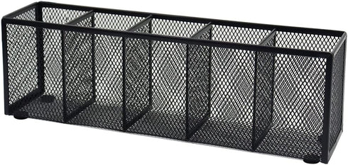 Black Mesh Pen Pencil Holder, Small Metal Desk Organizer Desktop Stationery Office Supplies Acessories Storage Stand, 5 Compartments Brushes Holde...