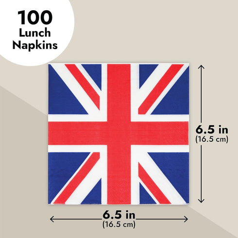 Juvale 100-Pack Union Jack Cocktail Napkins - 2-Ply Paper 6.5 x 6.5 in - Patriotic Union Jack Decor for UK Celebrations & London Party Decor - Bri...