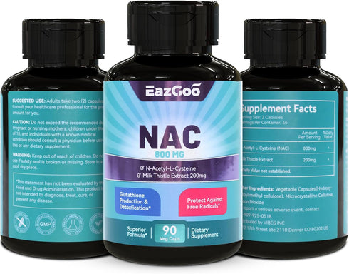 NAC Supplement, N-Acetyl Cysteine Capsules 800mg, N-Acetyl Supplement with Milk Thistle 200mg, Antioxidant Support, Vegan, GMOs-Free, NAC 90 Count...