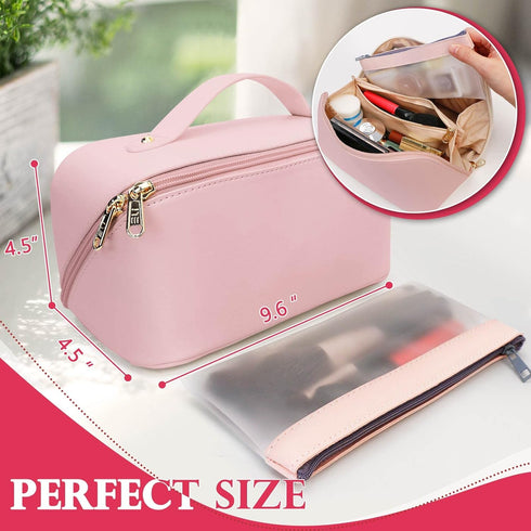 Ranslen Large Capacity PU Leather Travel Makeup Bag, Opening Cosmetic Bags, Waterproof Portable Toiletry Bag with Dividers and Handle, Valentine's...