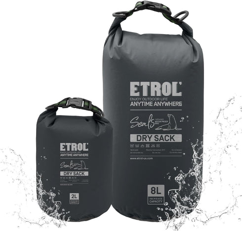 2Pcs Waterproof Dry Bag - 2L/8L,Multifunction Ultralight Roll Top Backpack Sack, Lightweight Outdoor Storage Bags Keeps Gear Dry for Camping Trave...