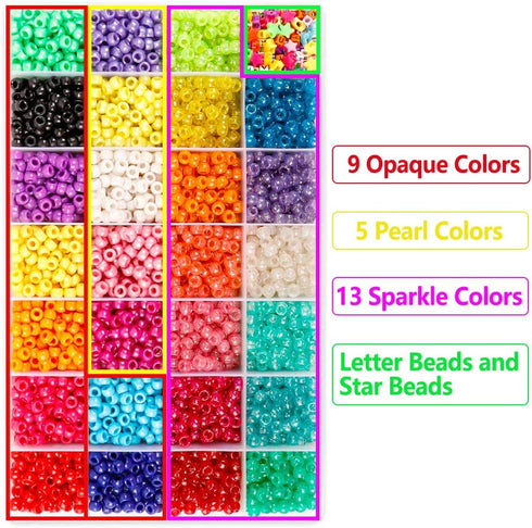 Pony Beads, 4,600 pcs 9mm Pony Beads Set in 27 Colors with Letter Beads, Star Beads and Elastic String for Bracelet Jewelry Making by INSCRAFT...