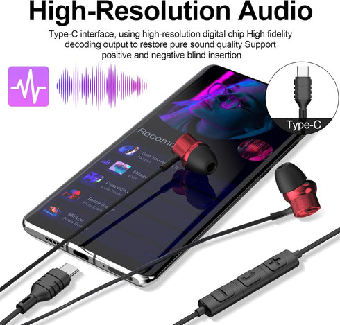 USB C Headphones Wired in-Ear,Type C Earphones,USB-C Wired Earbuds Deep Bass for iPhone 15 Pro Max iPad Air Plus Samsung Galaxy A53 A54 S21 S22 S2...