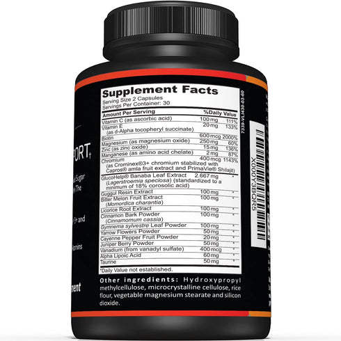 Premium Blood Sugar Support Supplement–Supports Healthy Blood Sugar Levels Already Within Normal Range – Includes Bitter Melon Extract, Vanadium, ...
